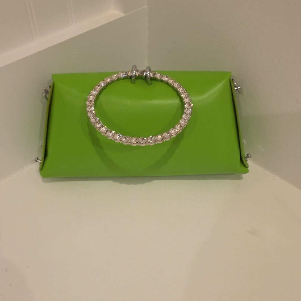 Lime Green Clutch with Rhinestone Handle - Picture 8 of 8
